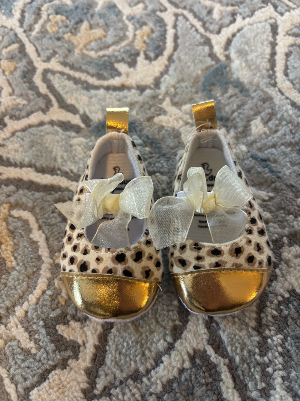 Gold Leopard Bow Baby Walker Shoes